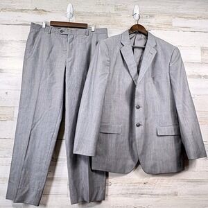 Joseph Abboud Suit Mens 44R 36x28 Gray Loro Piana Wool Pinstripe Corpcore Luxury